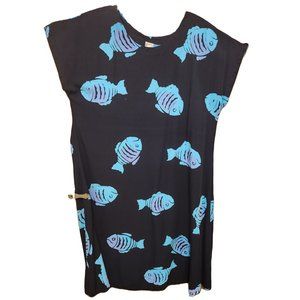 Coline Dress Women's 22 Black with Blue Fish - Knee Length